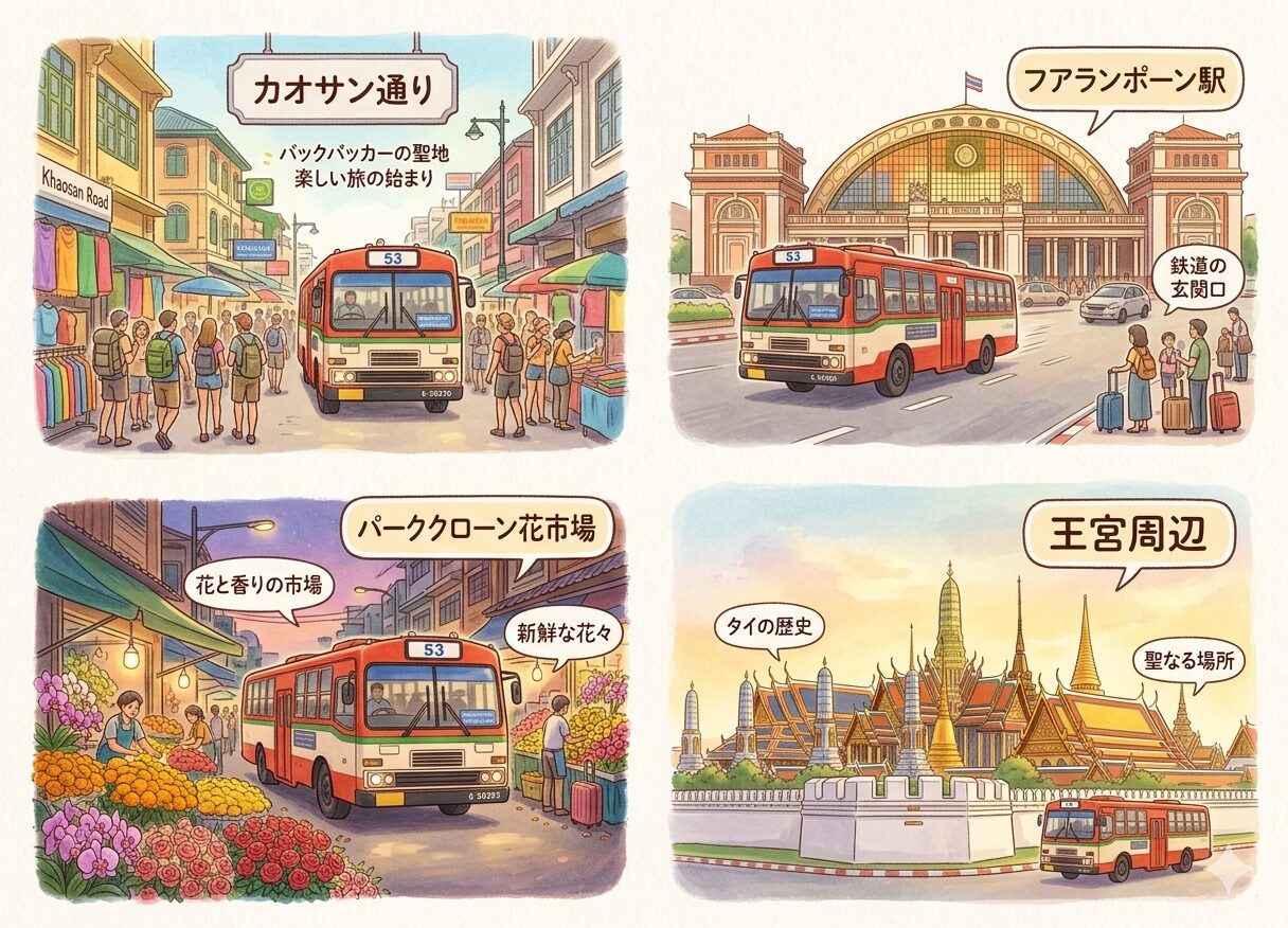 53番赤バスのイラスト