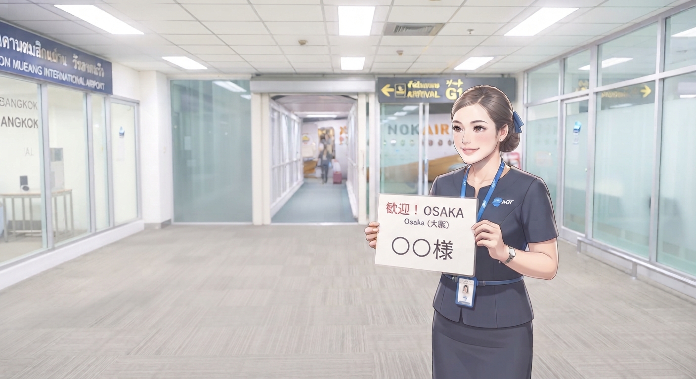 ドンムアン空港で乗り継ぎ客を待つスタッフのイメージ